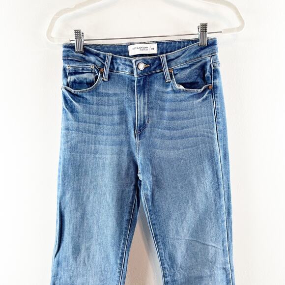 Just Black Denim Mid Rise Fall Flare Raw Hem Jeans Medium Wash Blue 27 - Picture 6 of 10